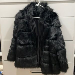 Missguided Black Pelted Faux Fur High Collar Coat